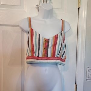 Linen Blend Crop Striped Multi Color Top Aeropostale XL Boho Preppy Mamna Mia